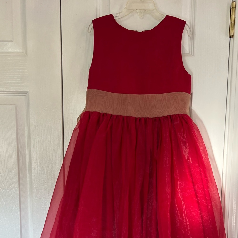 Beautiful Burgundy Organza dress tan organza ties Fully lined with slip Size 8